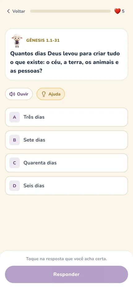 A pergunta, com Ouvir e Ajuda.
